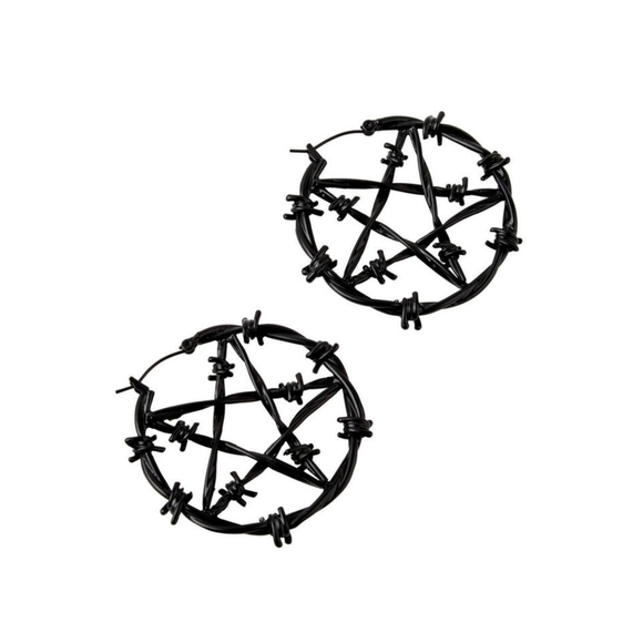 Killstar Life's A Witch Small Hoop Earrings [Black] - Picture 4 of 4